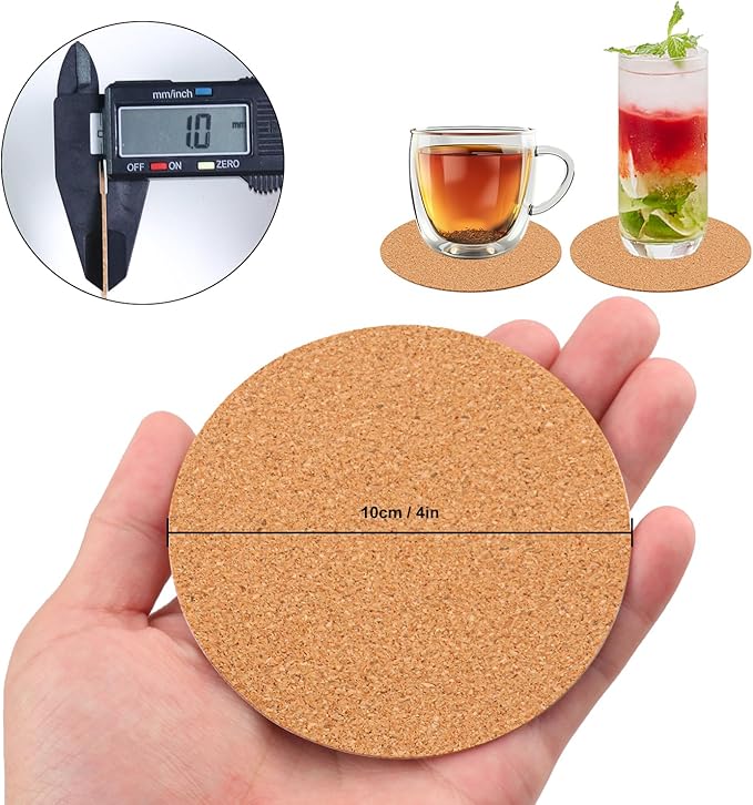 300 PCS 4 Inch Round Self-Adhesive Cork Sheets for Coasters, Cork Coaster Backing Pad for Home Tabletop Decoration