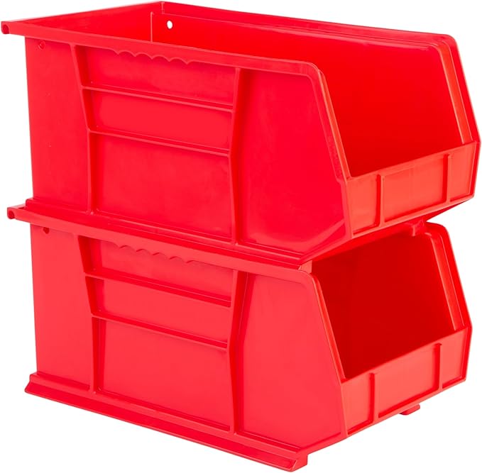 Hudson Exchange 15" x 8" x 7" Plastic Stackable Storage Bin and Hanging Container, Red