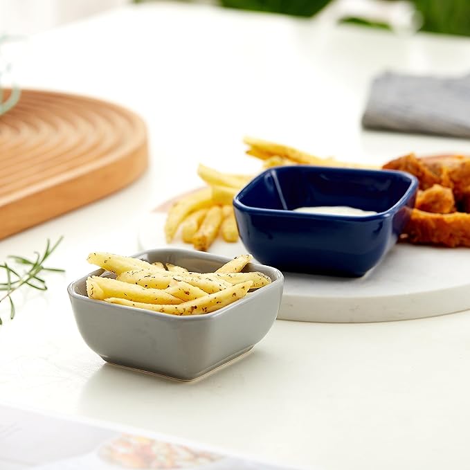 Ceramic Dipping Bowls Set of 6,3 Ounce Porcelain Small Mini Dip Bowl Square Soy Sauce Dish - Good for Tomato Sauce, Sushi Soy, BBQ,Charcuterie Board(Grey)
