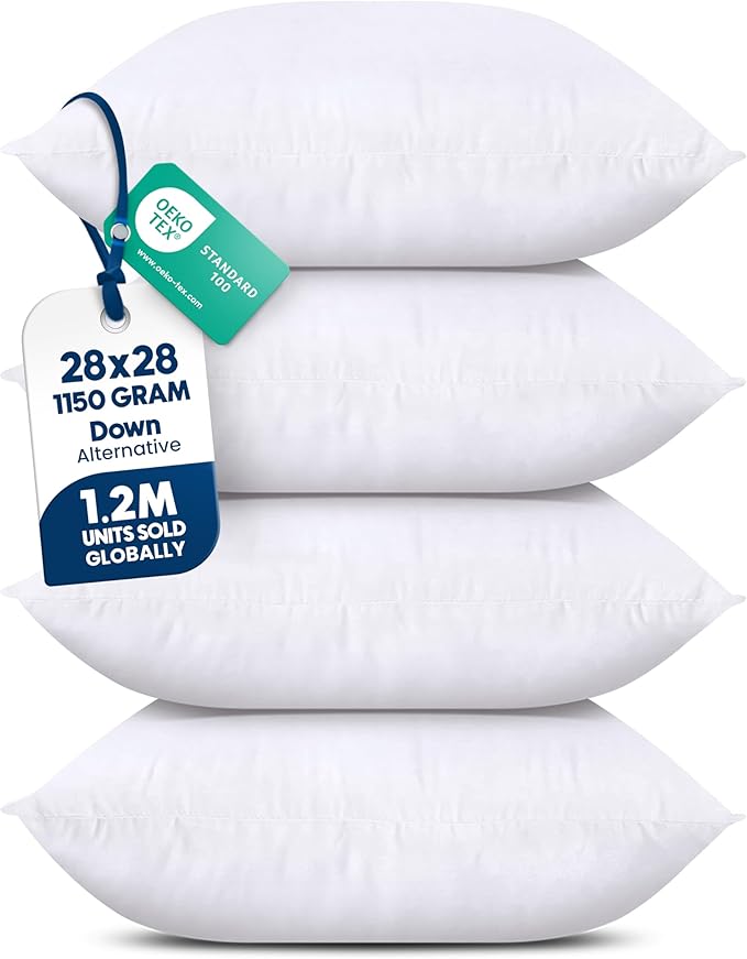 Utopia Bedding Throw Pillows Insert (Pack of 4, White) - 28 x 28 Inches Bed and Couch Pillows - Indoor Decorative Pillow