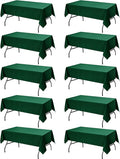 10-Pack Hunter Green Tablecloths for Rectangle Tables, 60 x 102 Inches, Stain-Resistant Polyester Fabric for 6 Foot Tables - Washable Table Covers for Weddings, Birthday Parties, Events