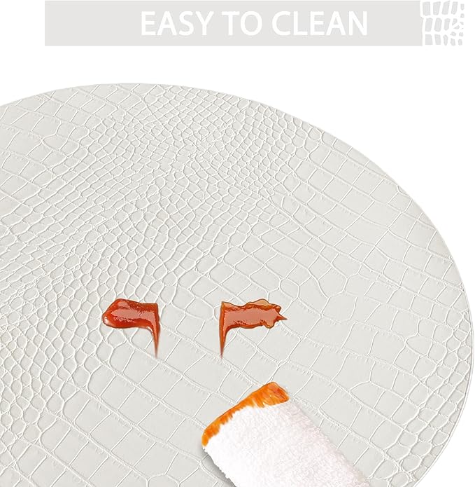 Jovono Round Leather Placemats for Round Tables Set of 6, White Place Mats and Coasters, Wipeable Waterproof Heat Resistant Table Mats Easy to Care for Indoor Decor 14 inch Diameter