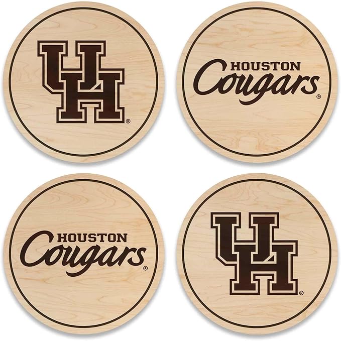 LazerEdge Houston Cougars Wooden Coaster Set - Maple Wood - Officially Licensed Product - 4-Pack