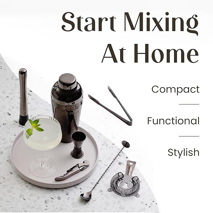 Mixology & Craft Cocktail Shaker Set with Bamboo Stand - Professional 18oz 10-Piece Bartender Kit - Complete Bar Set & Cocktail Mixer Kit for Home (Gunmetal)