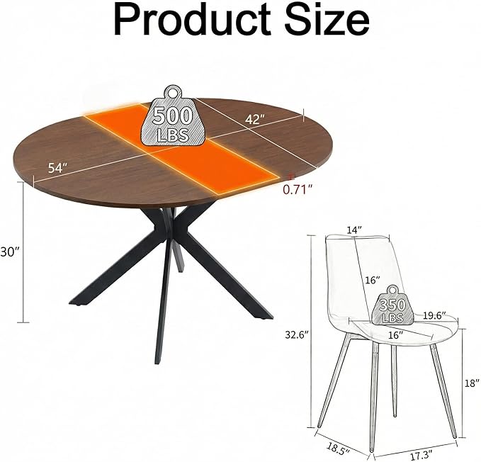 Round Dining Table Set for 4｜42"-54" Extendable Dining Room Table Set｜Wooden Kitchen Table with 4 Chairs｜Mid Century Modern Dinner Table Set with Cross Legs｜Easy Assembly｜Space Saving