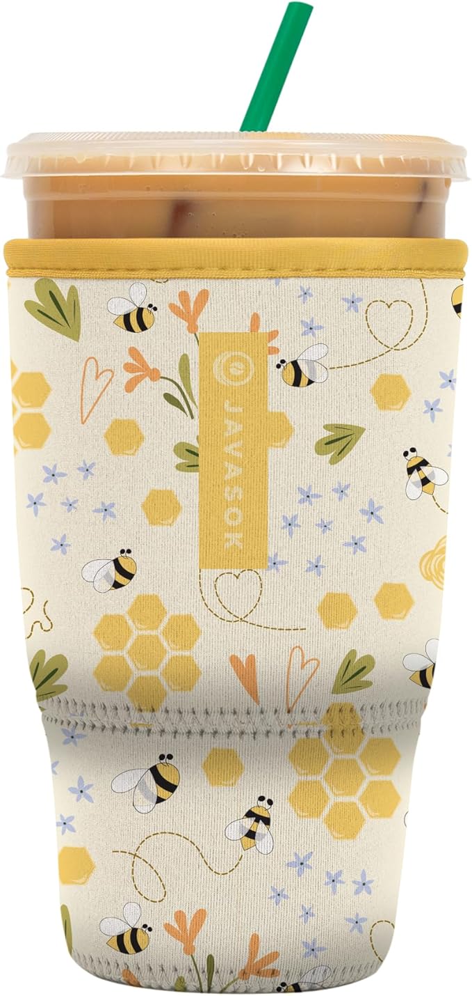 Sok It JavaSok Iced Coffee & Cold Soda Insulated Neoprene Cup Sleeve (Honeycomb Buzz, Large: 30-32oz)