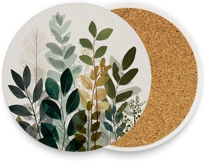 Coasters for Drinks Coaster Drink Set Decorative Coffee Table Desk Cup Mat Spring Cute Cork Bar Backing Round Home Decor Beige Boho Style Leaves28