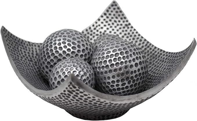 Seraphic 5pc Bowl Table Centerpieces for Dining Room, Large Decorative Bowls for Coffee Table Decor, Kitchen, Orbs/Balls Included, Silver