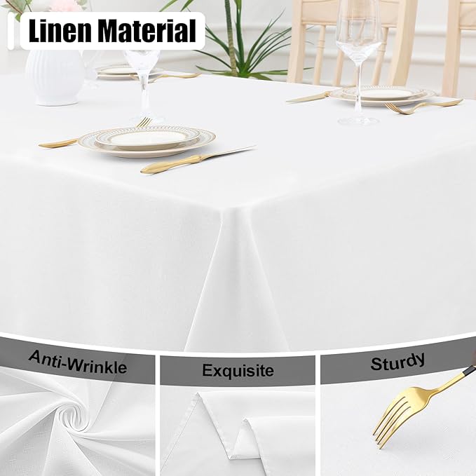 Smiry Square Table Cloth Linen Textured, Waterproof Spillproof Anti-Wrinkle Burlap Tablecloth, Washable Decorative Fabric Table Cover for Dining, Party, Banquet, 60 x 60 Inch, White