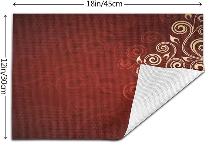 Burgundy Placemats Set of 4 Swirls Ivy Image Ombre Details Wipeable Table Mats Flower Art Reusable Washable Red Floral PVC Rectangle Place Mats for Kitchen Dining Home Decor 12x18 Inches