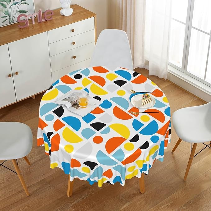Laeacco 54 Inch Geometric Round Tablecloth Colorful Sector Circular Pattern Modern Abstract Art Print Table Cloth Washable Waterproof Wrinkle Free Table Cover for Kitchen Dining Picnic Party Decor