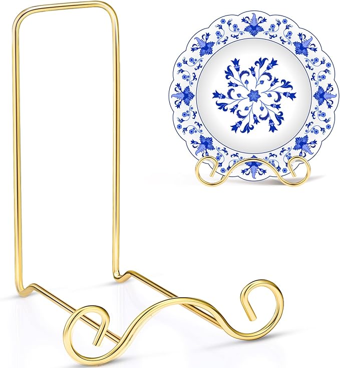 Baderke Wrought Iron Bowl Deep Platter Stand Detachable Metal Scroll Display Rack Easel Metal Bowl Display Stand Decorative Holder Dish Picture Easel (Gold,2 Pcs)
