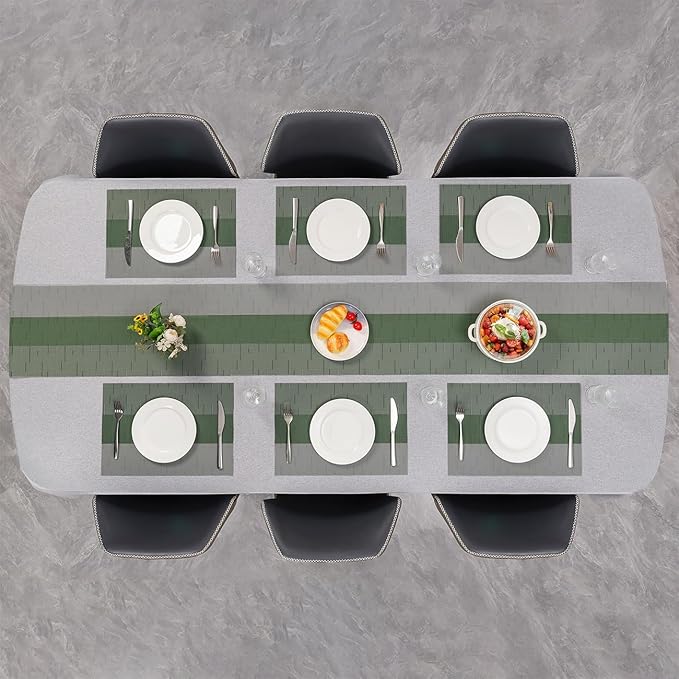 Placemats Set of 6, Vinyl Woven Place Mats Indoor Set of 6 Washable Wipeable PVC Table Mats Heat-Resistant Non Slip Placemat for Kitchen Dining Outdoor Table (Gray Sage Green, Set of 6)