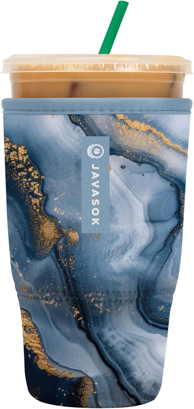 Sok It JavaSok Iced Coffee & Cold Soda Insulated Neoprene Cup Sleeve (Sapphire Drift, Large: 30-32oz)
