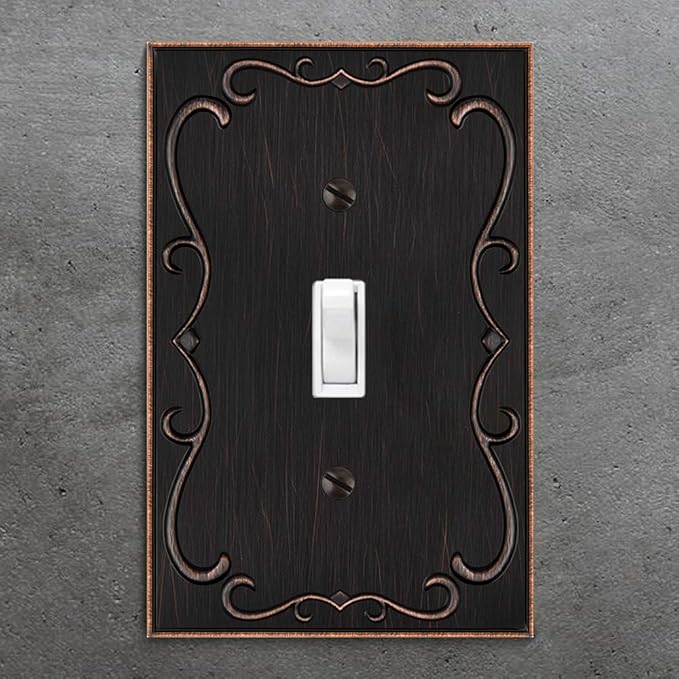 French Cabriole Decorative Wall Plate Switch Plate Outlet Cover (Single Toggle, 2 Pack, Aged Bronze)