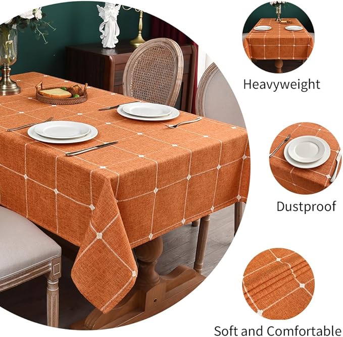 Zobesta Linen Table Cloth Rectangle Tables 60 x 120 Inch, Cotton Linen Burnt Orange Tablecloth Washable Farmhouse Soft Fall Tablecloth for Outdoor, Party, Holiday, Picnic, Dining