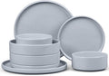 E-far 8-Piece Plates and Bowls Sets - Stoneware Dinnerware Sets with Pasta Bowls for 2 | Microwave & Dishwasher Safe Kitchen Modern Dish Set, Speckled Gray