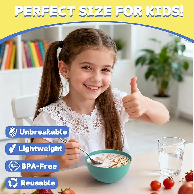 Wheat Straw Bowls 10 OZ, Unbreakable Ice Cream Bowls Set of 6, Reusable Mini Bowls for Salad, Cereal, Soup, Microwave & Dishwasher Safe Fruit Bowl for Indoor & Outdoor, Green
