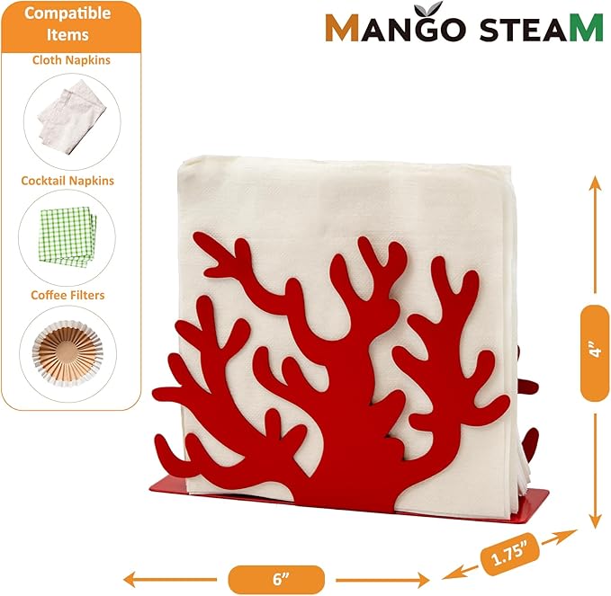 Mango Steam Tabletop Napkin/Tissue & Letter Holder For Home, Kitchen, Restaurants (Coral, Red)