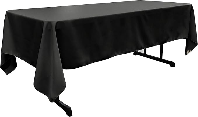 LA Linen Polyester Poplin Washable Rectangular Tablecloth, Stain and Wrinkle Resistant Table Cover 60x126, Fabric Table Cloth for Dinning, Kitchen, Party, Holiday 60 by 126-Inch, Black