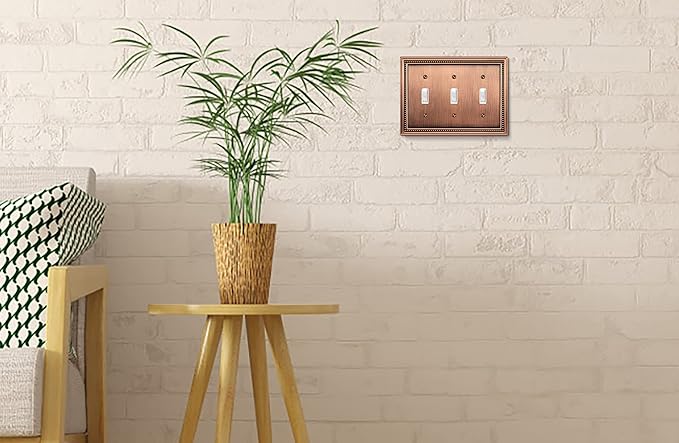 Henne Bery Sunken Pearls Heavy Duty Decorative Wall Plate Switch Plate Outlet Cover (Triple Toggle, Antique Copper)