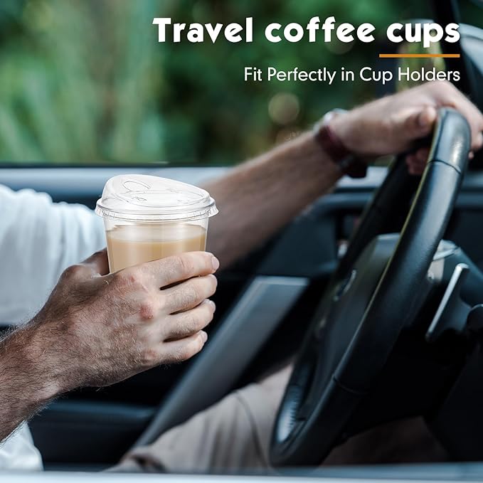 Baderke 50 Pcs Plastic Cups with Sip Lids Round Bottom Disposable Plastic Coffee Cups with Lids Clear Strawless Crystal Mugs for Iced Coffee Smoothie Cold Beverage Party Catering Supplies (14 oz)