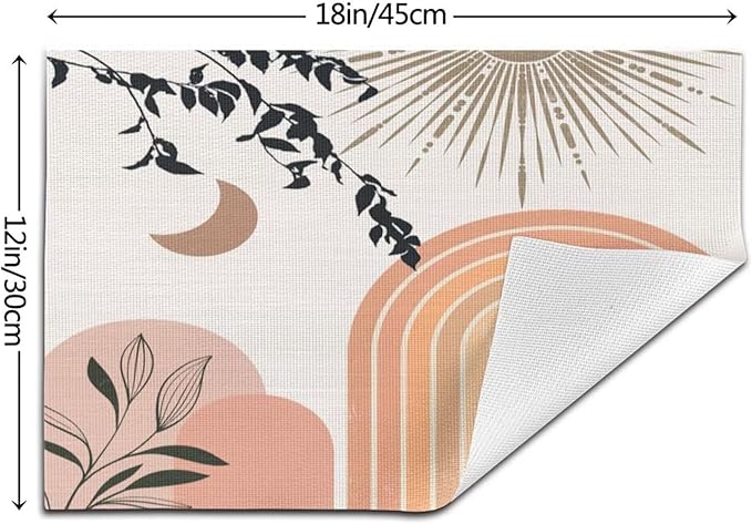 Mid Century Abstract Boho Placemats Geometric Leaf Sun Minimalist Modern Cafe Washable Place Mats 12x18Inch for Dining Kitchen Farmhouse Decor 6 PCS