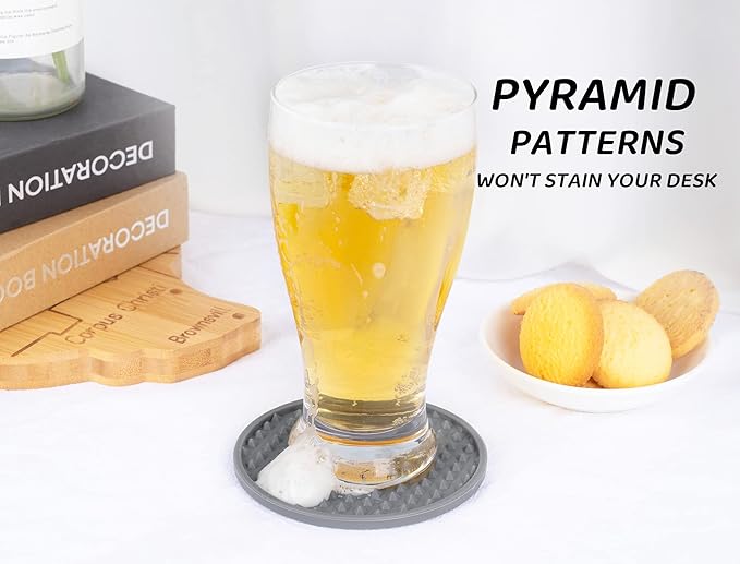 Coasters for Drinks 6 Pack Drinking Coasters with Holder,Heat Resistant Silicone Cup Mat Tabletop Protection,Non-Slip Rubber Coaster for Kinds of Cups (Grey)