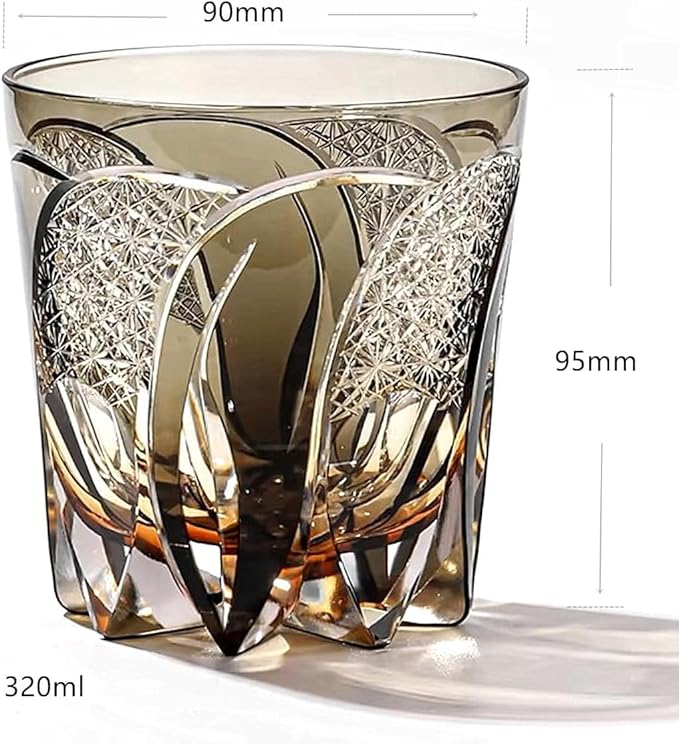 Hand-Cut Crystal Whiskey Glass, 320ml Edo Style, Ideal for Cocktails, Vodka, and Beer - Unique Drinking Glasses (Style 1,Set of 2)