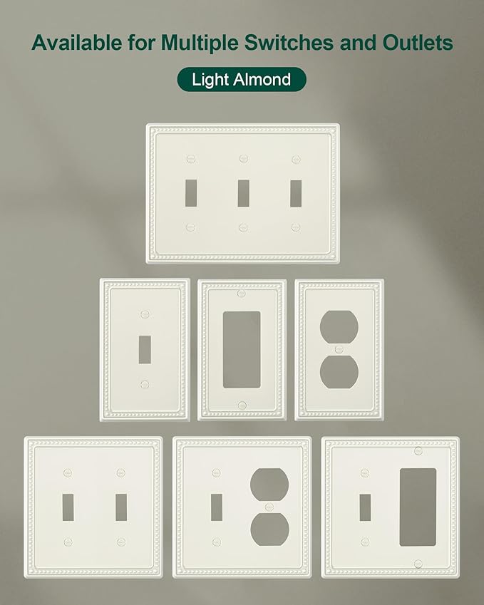 4-Pack Duplex Outlet Cover Plate, Light Almond Metal Wall Plates for Electrical Outlets, 1 Gang Receptacle Light Switch Cover, Pearls Decorative Switch Plates and Outlet Covers