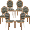 Vintage French Dining Chairs Set of 6, Round Back PU Leather Upholstered Side Chairs with Nailhead Trim and Solid Wood Frame, Sillas de Comedor for Dining Room & Kitchen, Olive Green