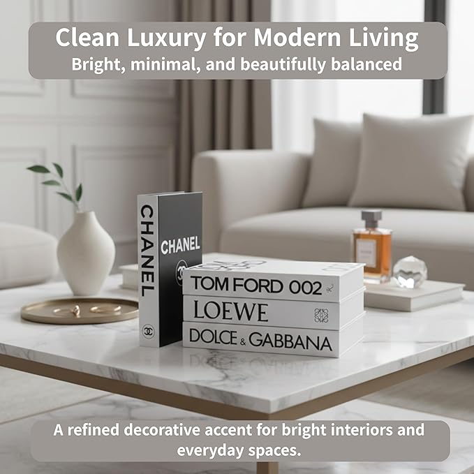 White Large | 4 PCS Faux Decorative Books for Home Decor | Not Real Books (Cardboard Boxes) | Coffee Table, Bookshelf & Shelf Styling Display Props for Living Room, Office