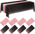 Breling 8 Pack Black and Rose Gold Disposable Plastic Tablecloths and Satin Table Runner Set, 54 x 108 Inch Tablecloth, 12 x 108 Inch Table Runners for Wedding Graduation Birthday Baby Shower New Year