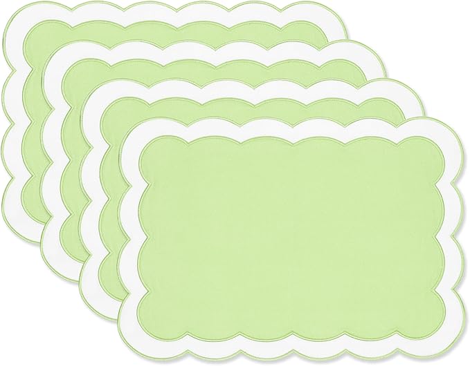 Hofdeco Premium Coastal Patio Indoor Outdoor Placemat Set of 4, 14"x19" Double-Layered, Waterproof Cloth Placemat for Kitchen or Dining Table. Green Embroidered Solid B