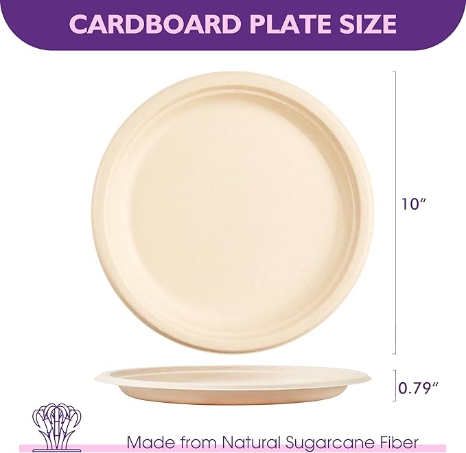 10 Inch, 500 Pack Compostable Paper Plates Round Unbleached Brown Plates Made from Natural Sugarcane Fibers, Biodegradable Heavy Duty Disposable Plates for Party, Camping, Picnic