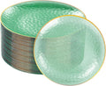 DaYammi 60PCS Green Gold Plastic Plates - 10 inch Green Plastic Dinner Plates - Hammer Pattern Design - Fancy Disposable Plates Ideal for Wedding & Party