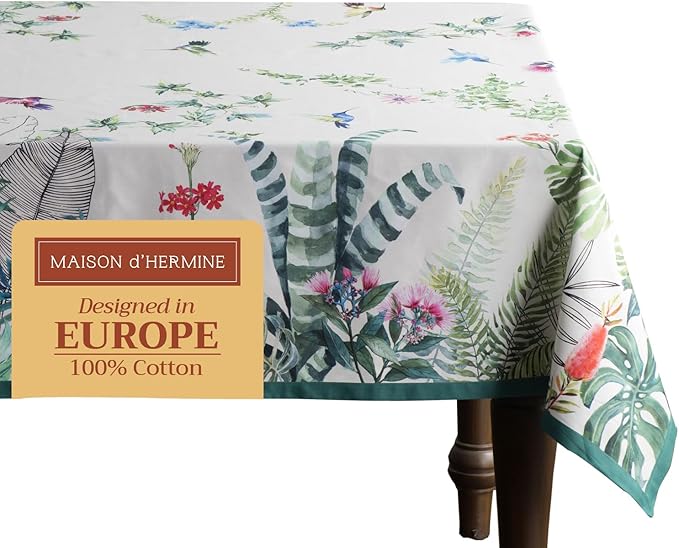 Maison d' Hermine Table Cloth Rectangle Table 100% Cotton 60 x 120 Inches Tablecloth Reusable Decorative for Dining Room Farmhouse Home Valentines Day Decorations Spring Summer - Tropiques