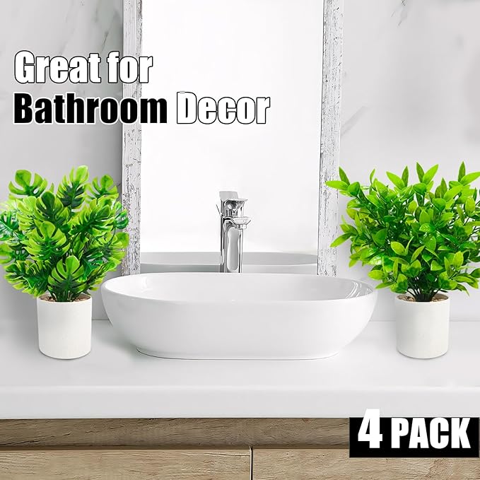 4 Packs Mini Artificial Potted Plants Small Fake Plants Artificial Greenery for Home Office Bathroom Farmhouse Tabletop Spring Decor