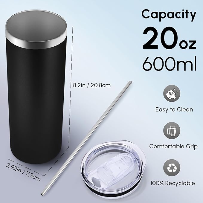 Volhoply 24 Pack Skinny Tumblers with Lid and Straw, 20oz Stainless Steel Straight Tumbler Bulk, Vacuum Insulated Coffee Mug for Home, Office, Travel, DIY (Assorted,24 Pack)