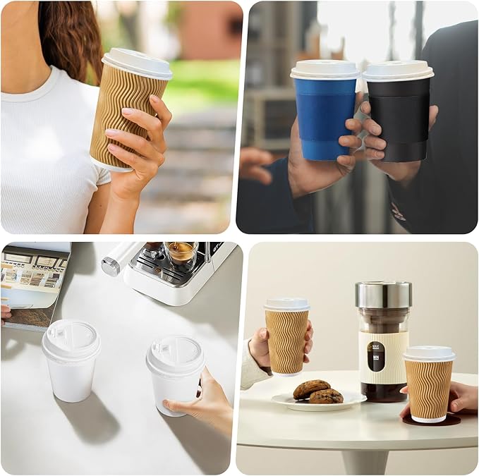 SIUQ 150 Pack Coffee Cup lids, Disposable Plastic Cup Lids for 10, 12, 16, 20, 24 oz Paper Cups, Hot/Cold Drinking Cup Lids, 3.54 Inches/90 mm Diameter - White