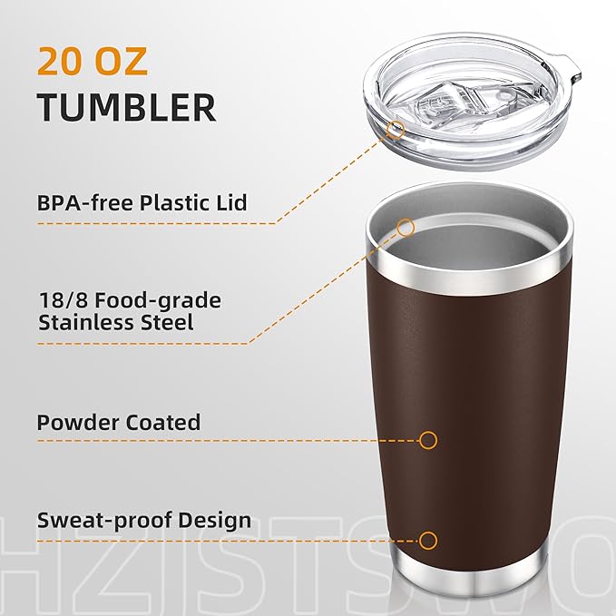 20 oz Tumbler Bulk with Lid Stainless Steel Insulated Tumblers Double Wall Vacuum Coffee Mug Powder Coated Tumbler Cups for Cold and Hot Drinks, Coffee, 12 pack