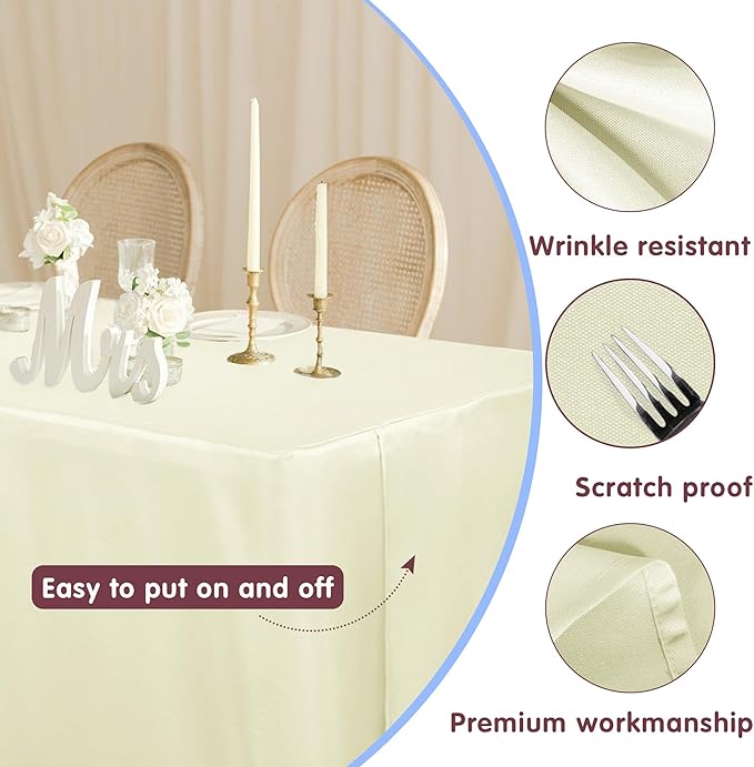 HolidayIdeas Fitted Table Covers - 96 x 30 Inch - Butter Cream 4 Pack Rectangle Tablecloths for 8 Foot Folding Tables, Parties, Holiday Dinner, Wedding, Trade Show