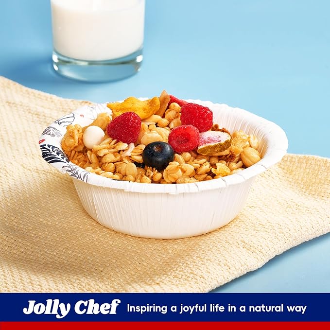 JOLLY CHEF 156 Count Paper Bowls 16 OZ with Leaf Floral Print, Heavy-duty Bowls Bulk Perfect for Parties,Picnics,and Everyday Use