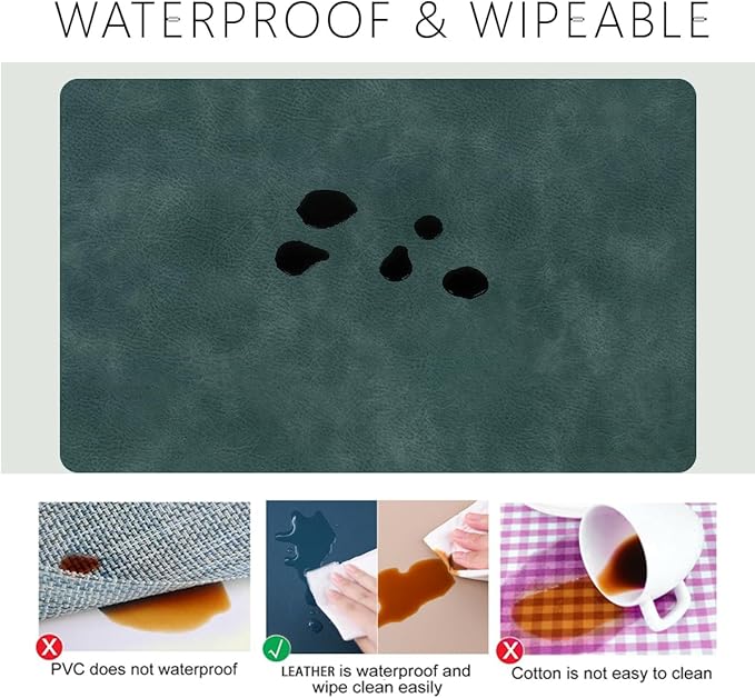 Faux Leather Placemats Set of 6, Light-Navy, 12"x 17" (30cm x 43cm), Waterproof & Stain Resistant, Heat-Resistant, Non-Slip, Suitable for Indoor & Outdoor, Reusable Table Decor