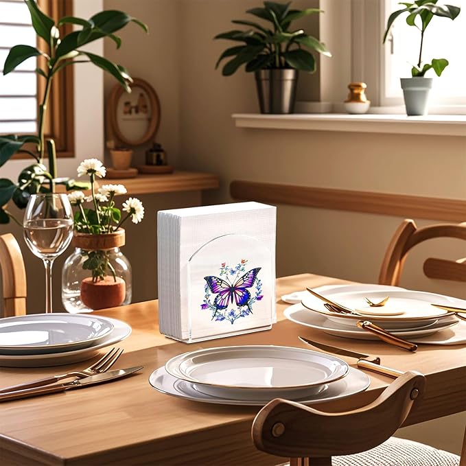 Butterfly Decor Napkin Holder for Table, 2 Pack 5"x5" Spring Paper Holder for Kitchen, Party, Dining Restaurant, Bar Summer Rustic Cocktail Paper Napkin Dispenser for Table Decoration Gift