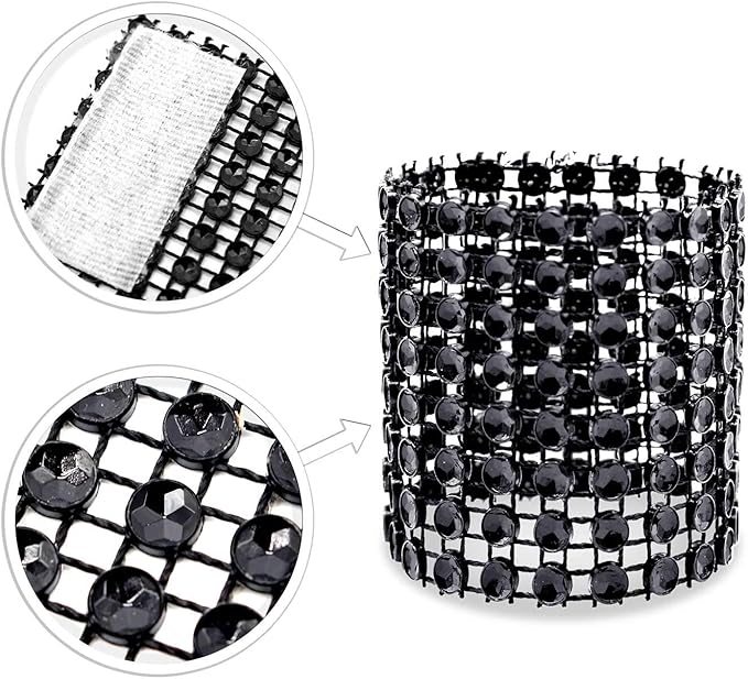 KPOSIYA Napkin Rings, Pack of 120 Rhinestone Napkin Rings Diamond Adornment for Place Settings, Wedding Receptions, Dinner or Holiday Parties, Family Gatherings (120, Black)