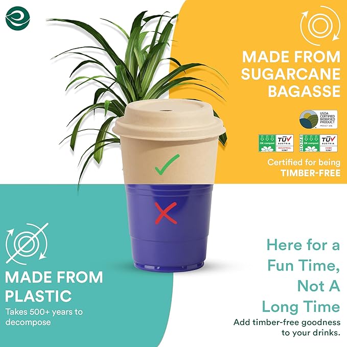 ECO SOUL 25 Pack 16 oz Disposable Coffee Cups with Lids & Sleeves Eco-Friendly, Biodegradable, Compostable, Leak-free & Sturdy To Go Hot Drink Cup for Tea, Chocolate Party Travel Cafe Office & Home