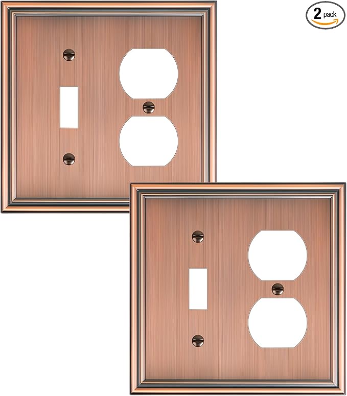 2-Pack Combo Toggle/Duplex Light Switch Cover Plate, Antique Copper Wall Outlet Cover Plate, Decorative Wall Receptacle Cover for Electrical Outlets, Light Switch, Durable Solid Zinc Alloy