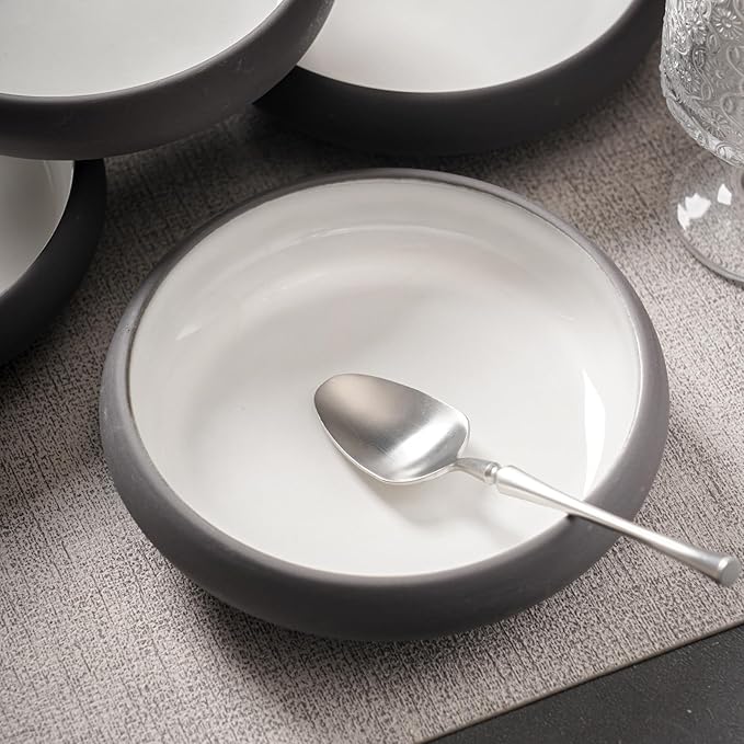 Uaral Matte Black Salad Plate,Dinner Plates and Bowls Set,Stoneware Dessert Plate Set,Appetizer Plates Set of 4,5.5 inch,14 oz(Color Clay and White)