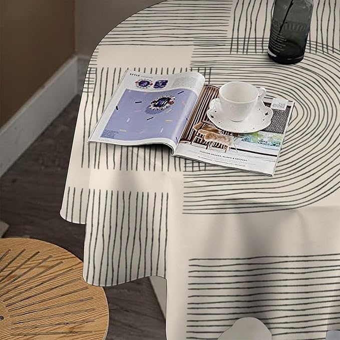 Boho Round Tablecloth, Mid Century Minimalist Abstract Aesthetic Modern Tablecloth for Home Party Dining Room Kitchen Decor 36Inch(90cm)